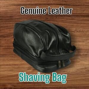 Mens Genuine LEATHER SHAVING Dopp BAG Black Travel Toiletry Shave NWT